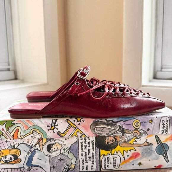 New Jeffrey Campbell Jaskier Lace-up Pointed Flat Mules Red 7 - Picture 14 of 15